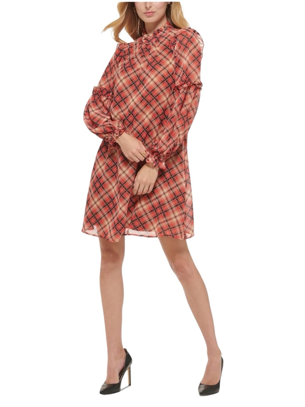 Tommy Hilfiger Red Ruffled Plaid Shift Dress Size 8